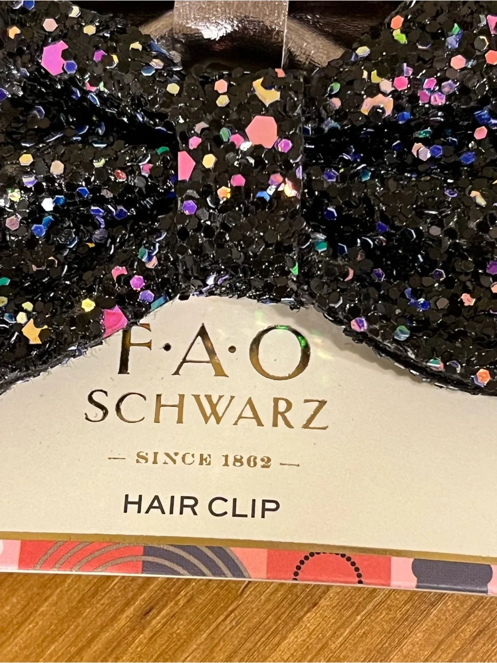 FAO Schwarz Metallic Silver and Black Glitter Bow Hair Clips